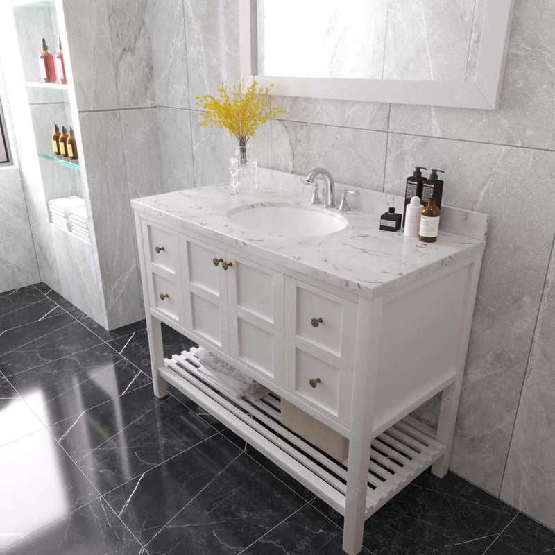 Modern Fittings Winterfell 48" Single Bath Vanity with Cultured Marble Quartz Top and Round Sink Nickel Faucet