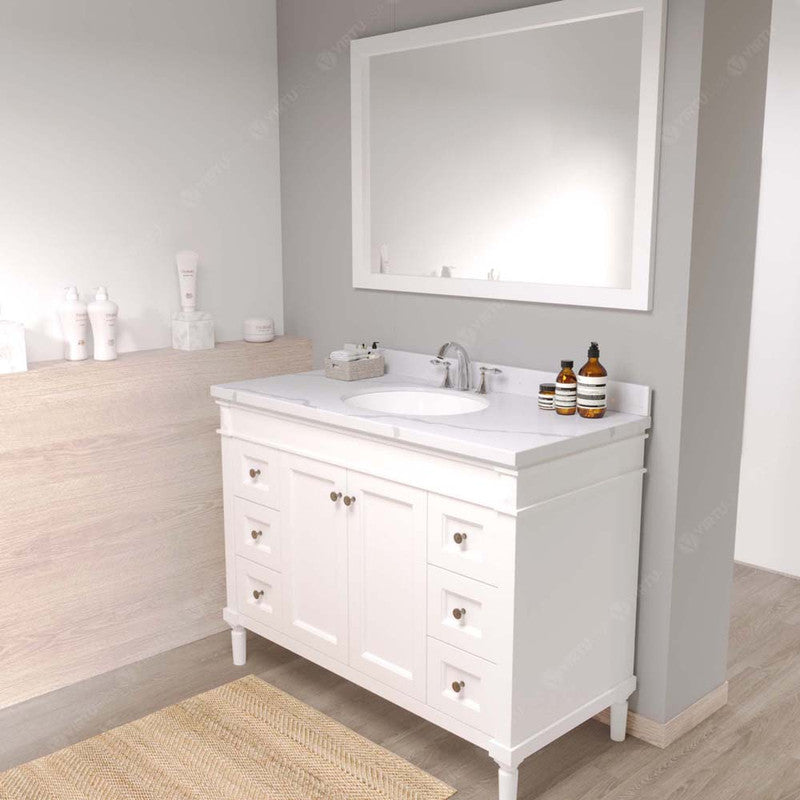 Modern Fittings Tiffany 48" Single Bath Vanity with Calacatta Quartz Top and Round Sink with Faucet