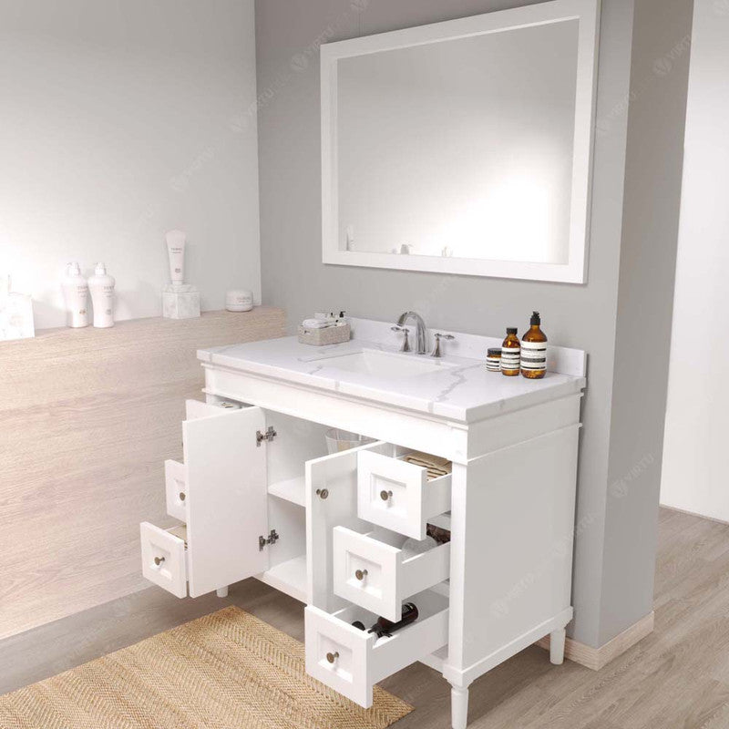 Modern Fittings Tiffany 48" Single Bath Vanity with Calacatta Quartz Top and Square Sink Faucet