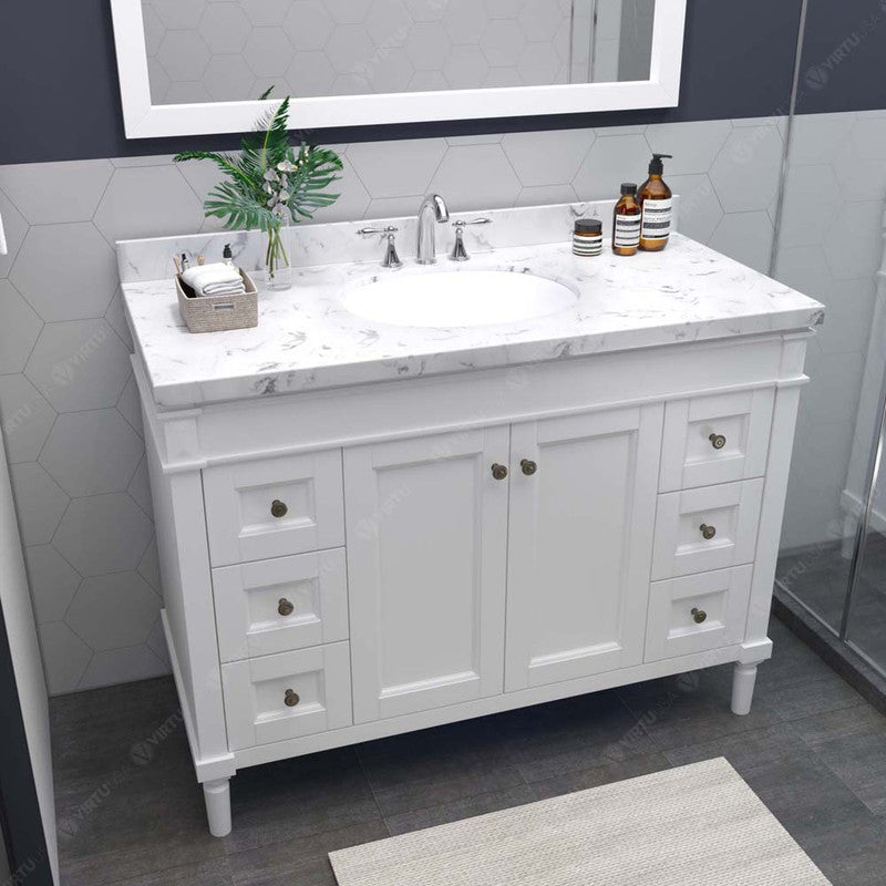 Modern Fittings Tiffany 48" Single Bath Vanity with Cultured Marble Quartz Top and Round Sink Nickel Faucet