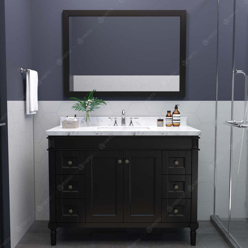 Modern Fittings Tiffany 48" Single Bath Vanity with Cultured Marble Quartz Top and Square Sink Nickel Faucet