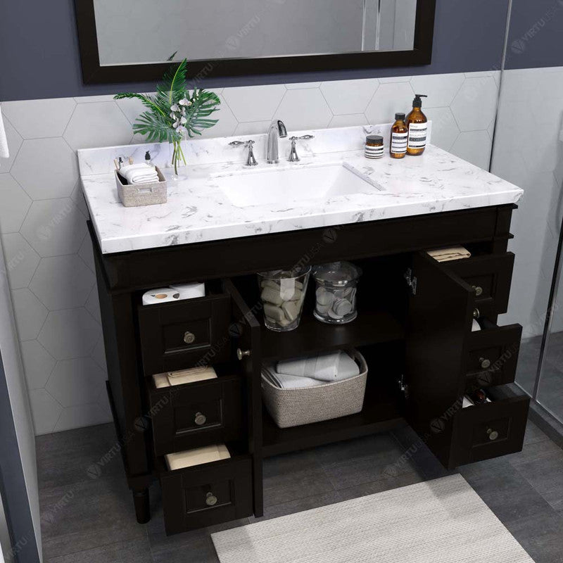 Modern Fittings Tiffany 48" Single Bath Vanity with Cultured Marble Quartz Top and Square Sink Nickel Faucet