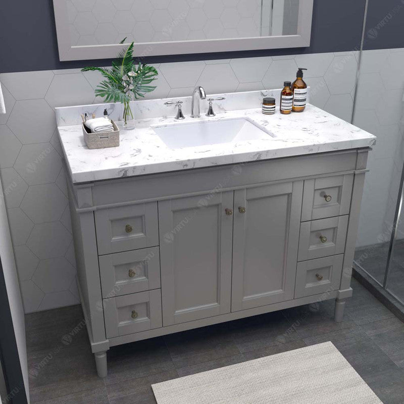 Modern Fittings Tiffany 48" Single Bath Vanity with Cultured Marble Quartz Top and Square Sink