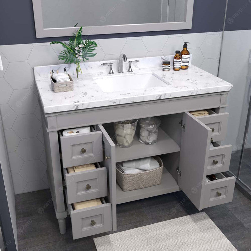 Modern Fittings Tiffany 48" Single Bath Vanity with Cultured Marble Quartz Top and Square Sink