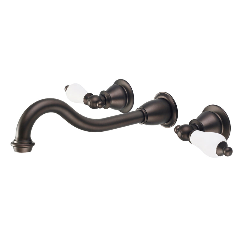 Water Creation Elegant Spout Wall Mount Vessel/Lavatory Faucets in Oil-rubbed Bronze Finish Finish with Porcelain Lever Handles without Labels F4-0001-03-PL