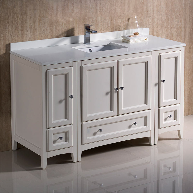 Fresca Oxford 54" Antique White Traditional Bathroom Cabinets with Top and Sink FCB20-123012AW-CWH-U