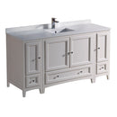 Fresca Oxford 60" Antique White Traditional Bathroom Cabinets w/ Top & Sink FCB20-123612AW-CWH-U