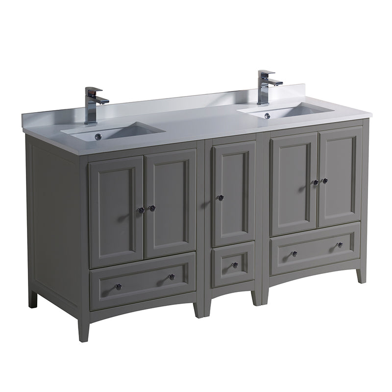 Fresca Oxford 60" Gray Traditional Double Sink Bathroom Cabinets w/ Top & Sinks FCB20-241224GR-CWH-U