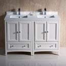 Fresca Oxford 48" Antique White Traditional Double Sink Bathroom Cabinets with Top and Sinks FCB20-2424AW-CWH-U