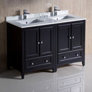 Fresca Oxford 48" Espresso Traditional Double Sink Bathroom Cabinets with Top and Sinks FCB20-2424ES-CWH-U