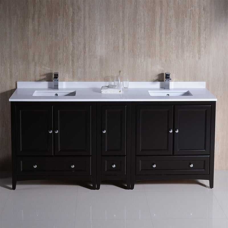 Fresca Oxford 72" Espresso Traditional Double Sink Bathroom Cabinets with Top and Sinks FCB20-301230ES-CWH-U