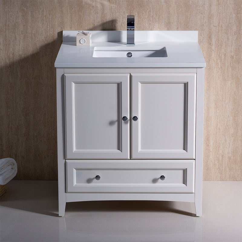 Fresca Oxford 30" Antique White Traditional Bathroom Cabinet with Top and Sink FCB2030AW-CWH-U