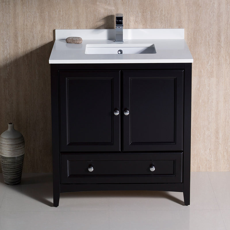 Fresca Oxford 30" Espresso Traditional Bathroom Cabinet with Top and Sink FCB2030ES-CWH-U