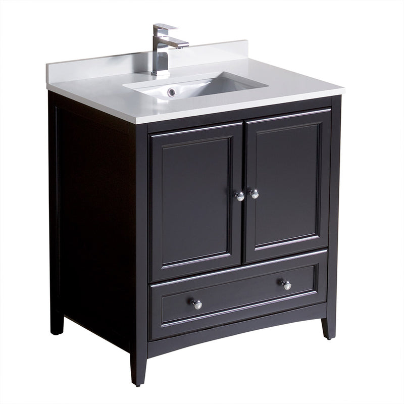 Fresca Oxford 30" Espresso Traditional Bathroom Cabinet w/ Top & Sink FCB2030ES-CWH-U