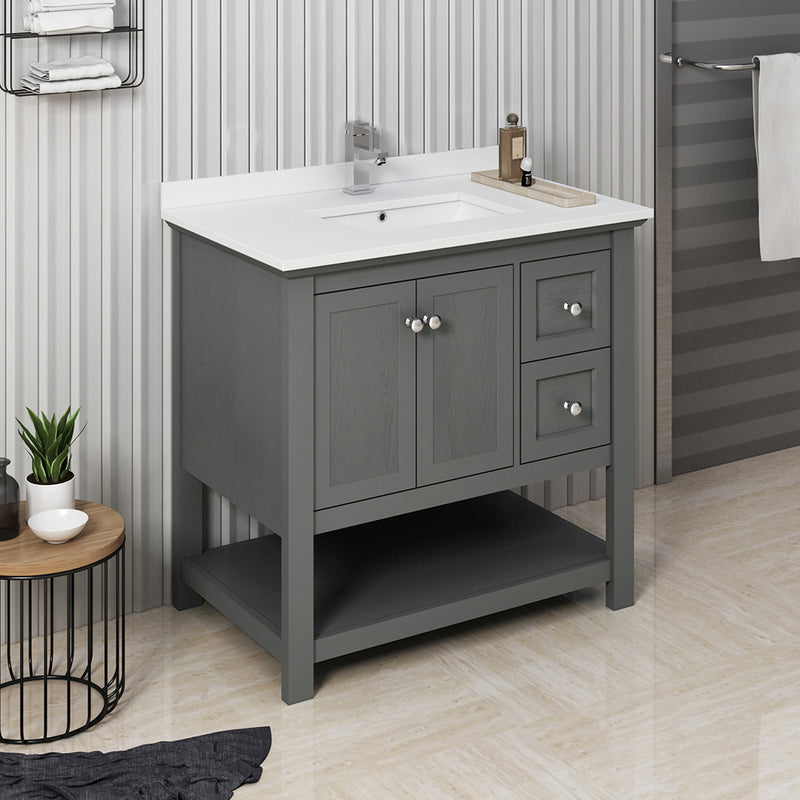 Fresca Manchester Regal 36" Gray Wood Veneer Traditional Bathroom Cabinet with Top and Sink FCB2336VG-CWH-U