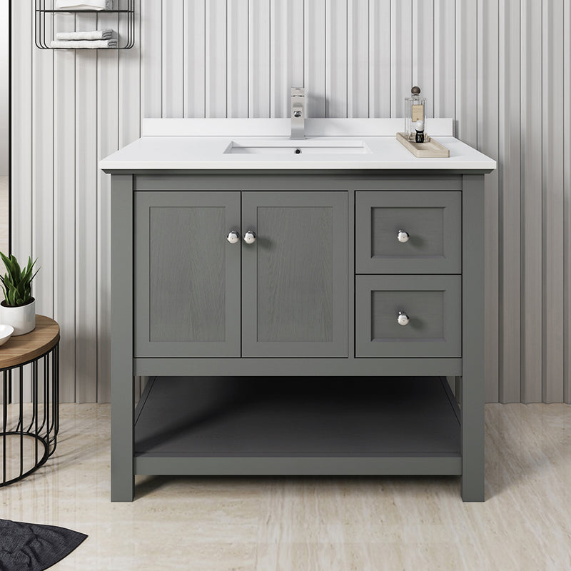 Fresca Manchester Regal 42" Gray Wood Veneer Traditional Bathroom Cabinet with Top and Sink FCB2340VG-CWH-U