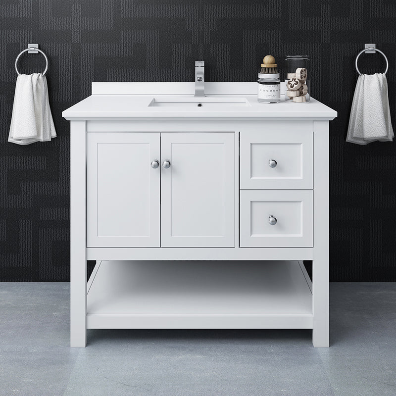 Fresca Manchester 42" White Traditional Bathroom Cabinet with Top and Sink FCB2340WH-CWH-U