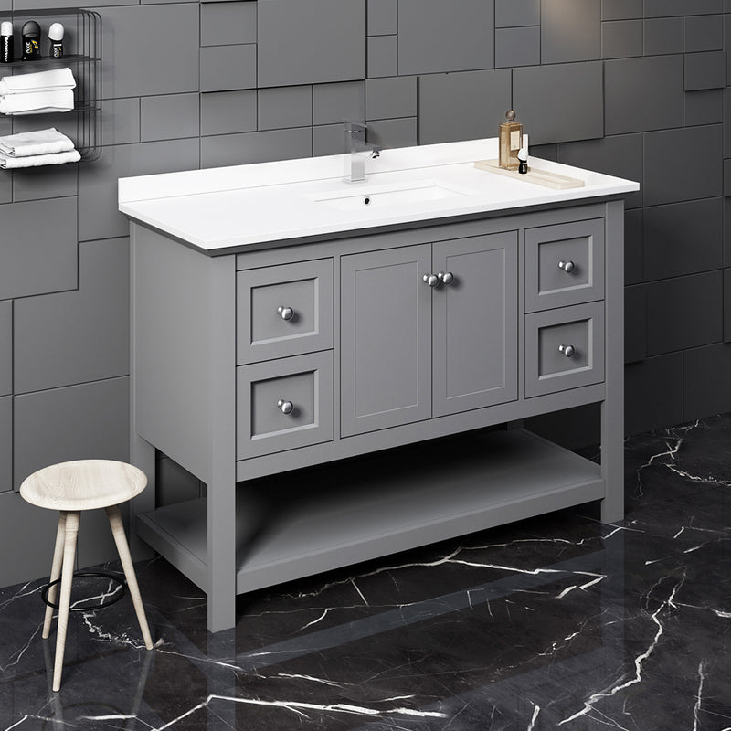 Fresca Manchester 48" Gray Traditional Bathroom Cabinet with Top and Sink FCB2348GR-CWH-U