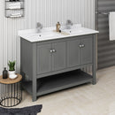 Fresca Manchester Regal 48" Gray Wood Veneer Traditional Double Sink Bathroom Cabinet with Top and Sinks FCB2348VG-D-CWH-U