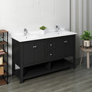 Fresca Manchester 60" Black Traditional Double Sink Bathroom Cabinet with Top and Sinks FCB2360BL-D-CWH-U