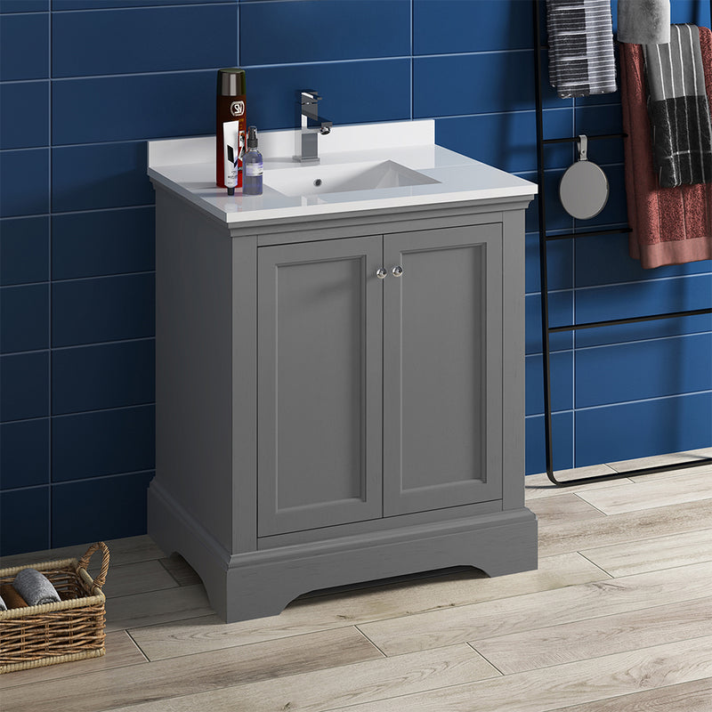 Fresca Windsor 30" Gray Textured Traditional Bathroom Cabinet with Top and Sink FCB2430GRV-CWH-U