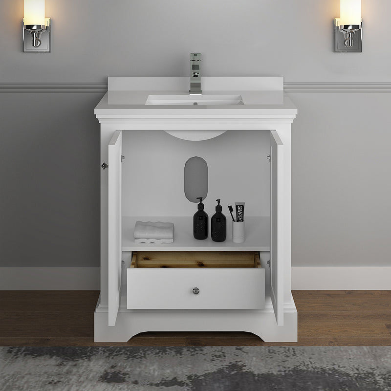 Fresca Windsor 30" Matte White Traditional Bathroom Cabinet with Top and Sink FCB2430WHM-CWH-U