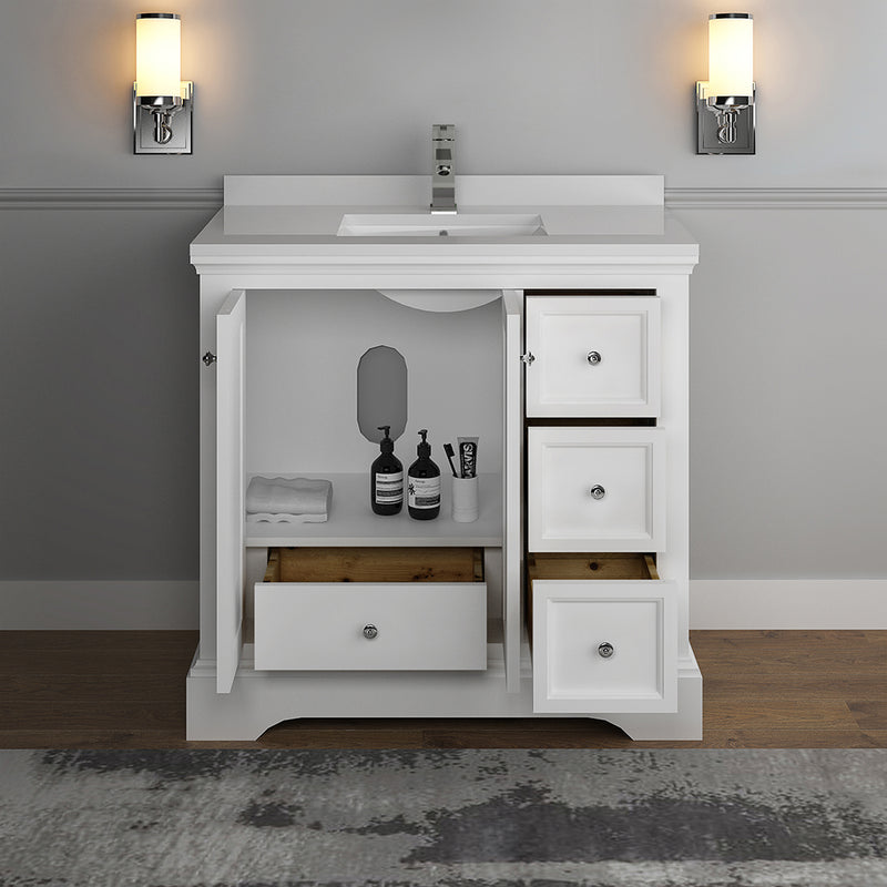 Fresca Windsor 36" Matte White Traditional Bathroom Cabinet with Top and Sink FCB2436WHM-CWH-U