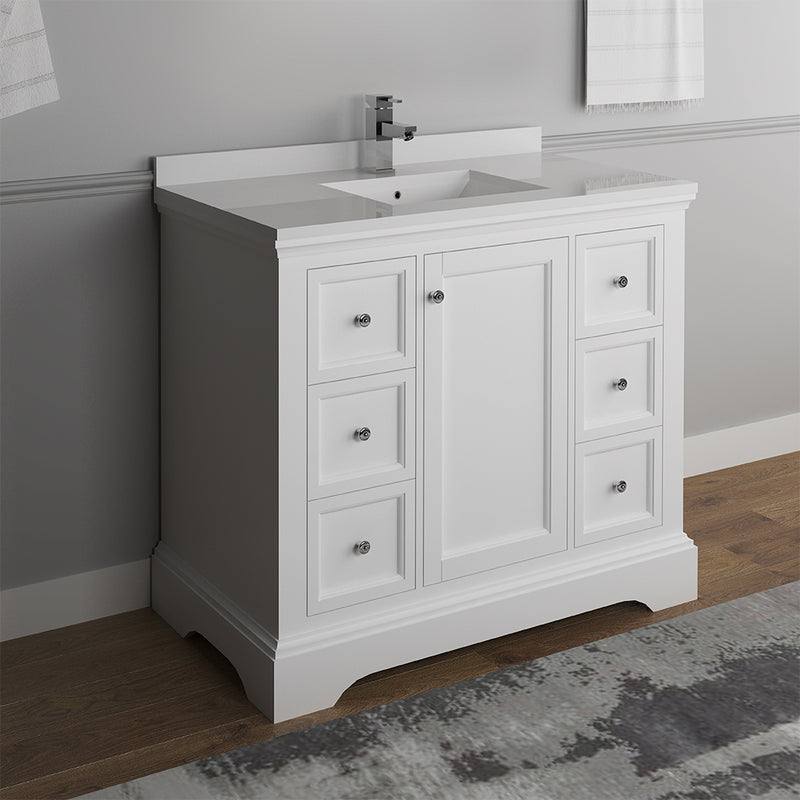 Fresca Windsor 40" Matte White Traditional Bathroom Cabinet with Top and Sink FCB2440WHM-CWH-U