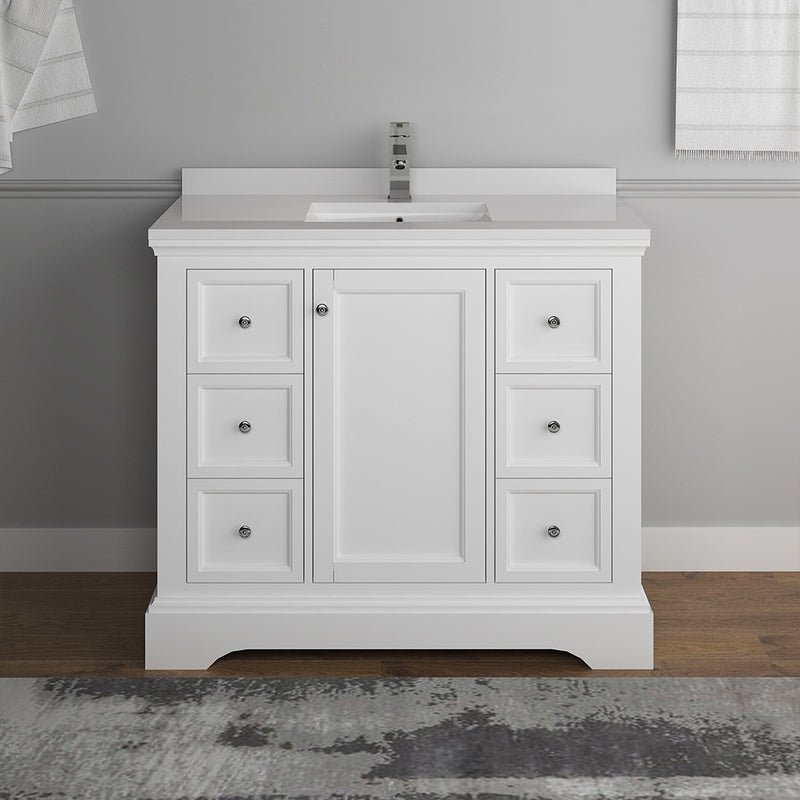 Fresca Windsor 40" Matte White Traditional Bathroom Cabinet with Top and Sink FCB2440WHM-CWH-U