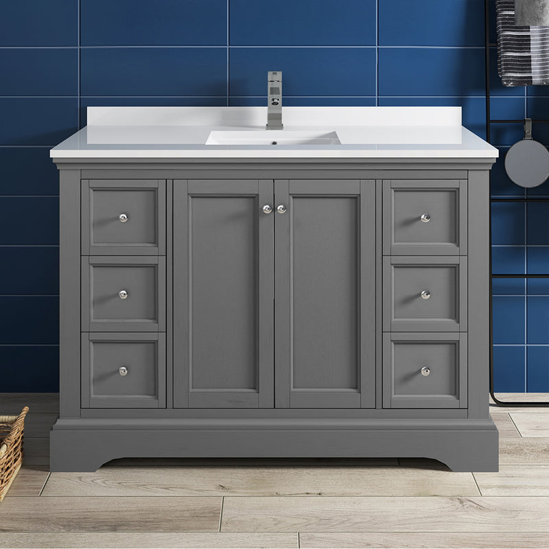 Fresca Windsor 48" Gray Textured Traditional Bathroom Cabinet with Top and Sink FCB2448GRV-CWH-U