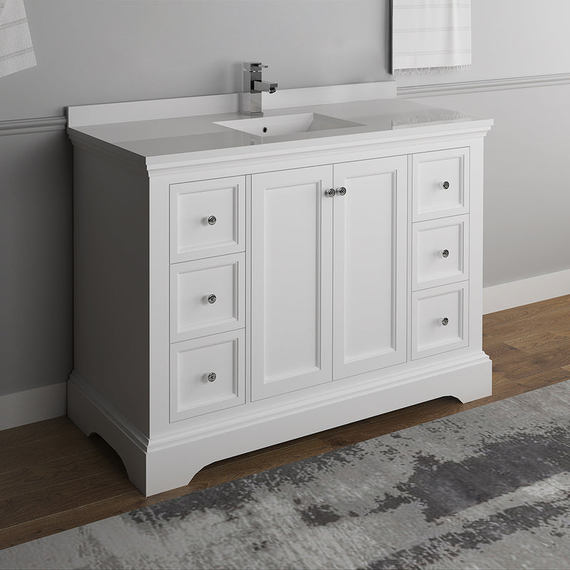 Fresca Windsor 48" Matte White Traditional Bathroom Cabinet with Top and Sink FCB2448WHM-CWH-U