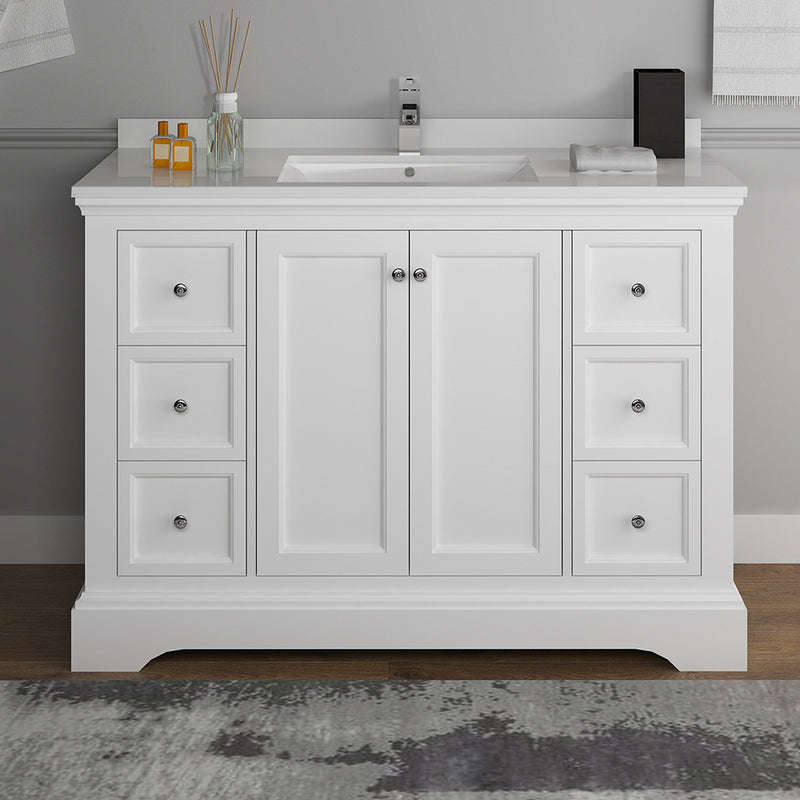 Fresca Windsor 48" Matte White Traditional Bathroom Cabinet with Top and Sink FCB2448WHM-CWH-U