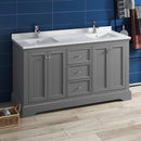 Fresca Windsor 60" Gray Textured Traditional Double Sink Bathroom Cabinet with Top and Sinks FCB2460GRV-CWH-U