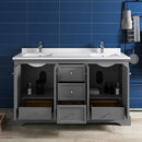 Fresca Windsor 60" Gray Textured Traditional Double Sink Bathroom Cabinet with Top and Sinks FCB2460GRV-CWH-U