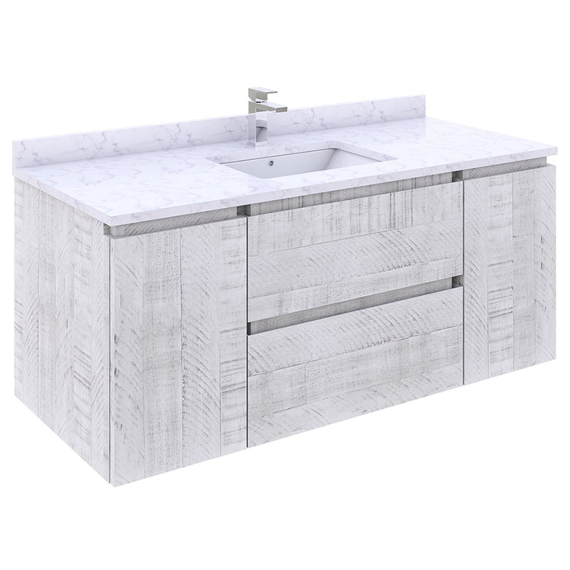 Fresca Formosa 48" Wall Hung Modern Bathroom Cabinet w/ Top & Sink in Rustic White FCB31-122412RWH-CWH-U