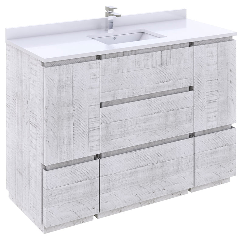 Fresca Formosa 48" Floor Standing Modern Bathroom Cabinet w/ Top & Sink in Rustic White FCB31-122412RWH-FC-CWH-U