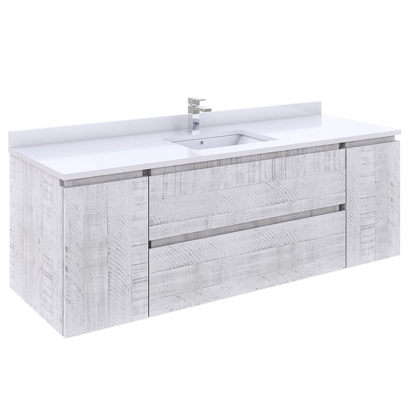 Fresca Formosa 60" Wall Hung Single Sink Modern Bathroom Cabinet w/ Top & Sink in Rustic White FCB31-123612RWH-CWH-U