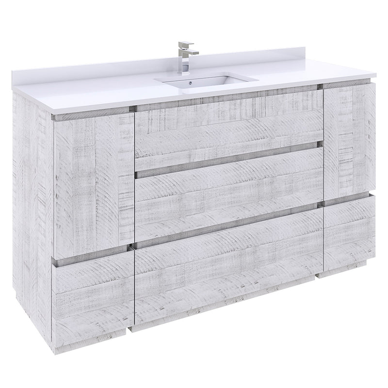 Fresca Formosa 60" Floor Standing Single Sink Modern Bathroom Cabinet w/ Top & Sink in Rustic White FCB31-123612RWH-FC-CWH-U