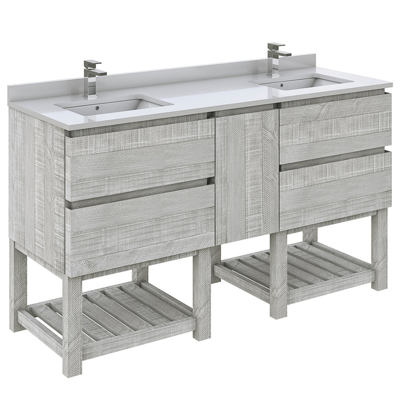 Fresca Formosa 60" Floor Standing Open Bottom Double Sink Modern Bathroom Cabinet w/ Top & Sinks in Ash FCB31-241224ASH-FS-CWH-U