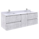 Fresca Formosa 60" Wall Hung Double Sink Modern Bathroom Cabinet w/ Top & Sinks in Rustic White FCB31-241224RWH-CWH-U