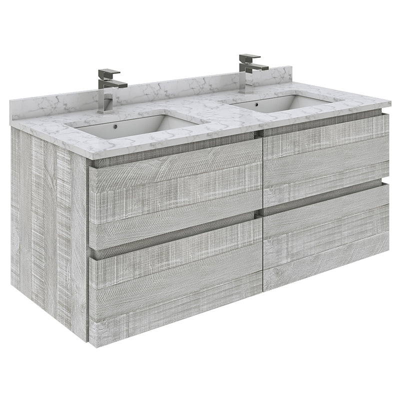 Fresca Formosa 48" Wall Hung Double Sink Modern Bathroom Cabinet with Top and Sinks in Ash FCB31-2424ASH-CWH-U