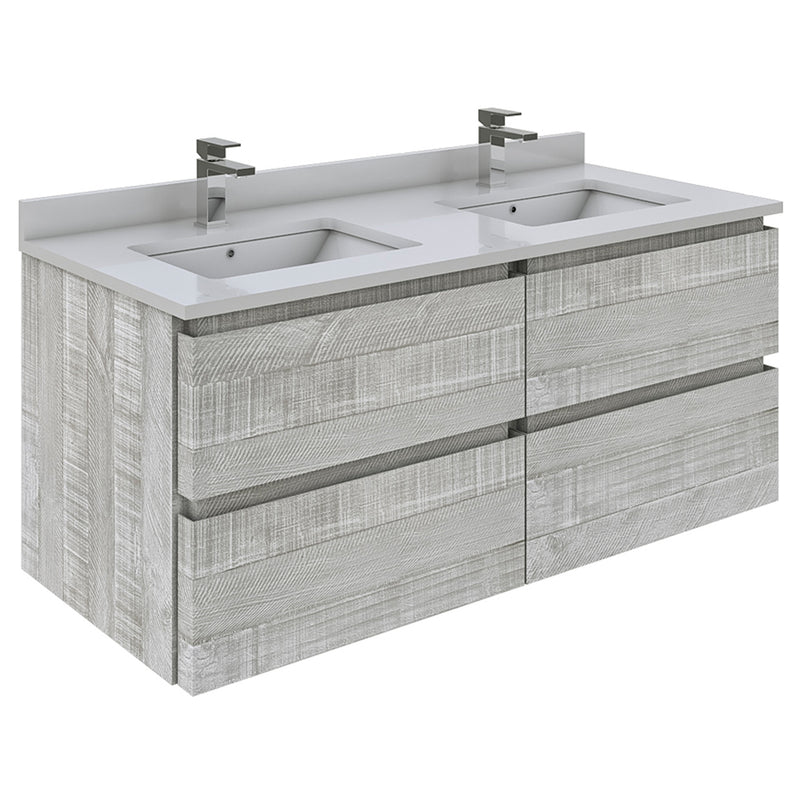 Fresca Formosa 48" Wall Hung Double Sink Modern Bathroom Cabinet w/ Top & Sinks in Ash FCB31-2424ASH-CWH-U