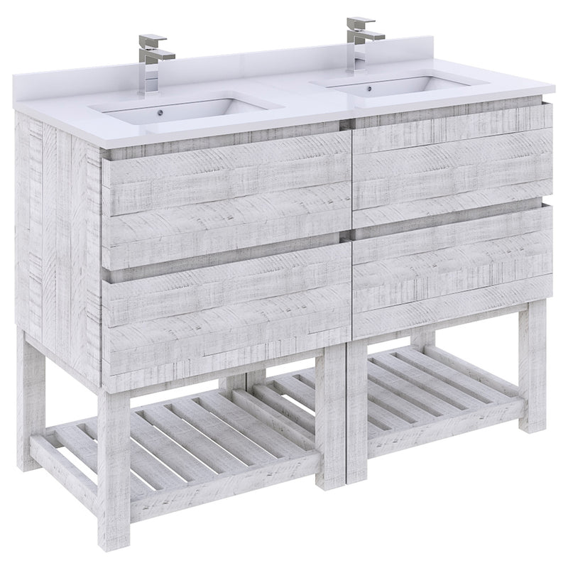 Fresca Formosa 46" Floor Standing Open Bottom Double Sink Modern Bathroom Cabinet in Rustic White FCB31-2424RWH-FS