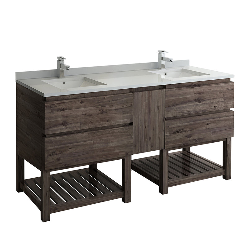 Fresca Formosa 72" Floor Standing Open Bottom Double Sink Modern Bathroom Cabinet w/ Top & Sinks FCB31-301230ACA-FS-CWH-U