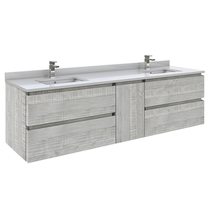 Fresca Formosa 72" Wall Hung Double Sink Modern Bathroom Cabinet w/ Top & Sinks in Ash FCB31-301230ASH-CWH-U