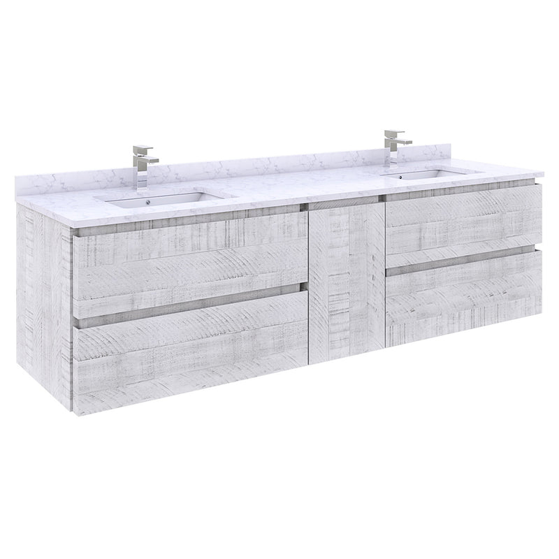 Fresca Formosa 72" Wall Hung Double Sink Modern Bathroom Cabinet w/ Top & Sinks in Rustic White FCB31-301230RWH-CWH-U