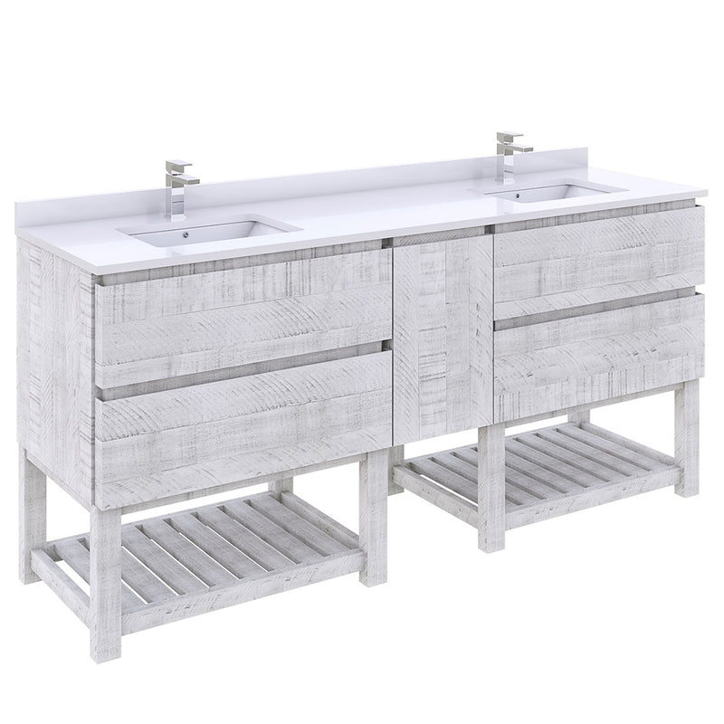 Fresca Formosa 72" Floor Standing Open Bottom Double Sink Modern Bathroom Cabinet w/ Top & Sinks in Rustic White FCB31-301230RWH-FS-CWH-U