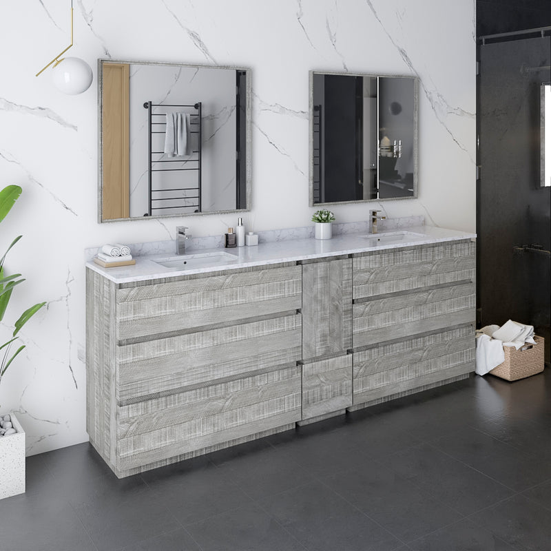 Fresca Formosa 84" Floor Standing Double Sink Modern Bathroom Cabinet with Top and Sinks in Ash FCB31-361236ASH-FC-CWH-U