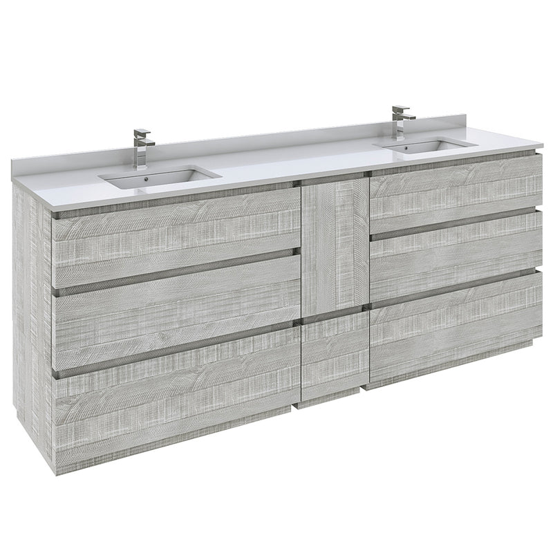 Fresca Formosa 84" Floor Standing Double Sink Modern Bathroom Cabinet w/ Top & Sinks in Ash FCB31-361236ASH-FC-CWH-U