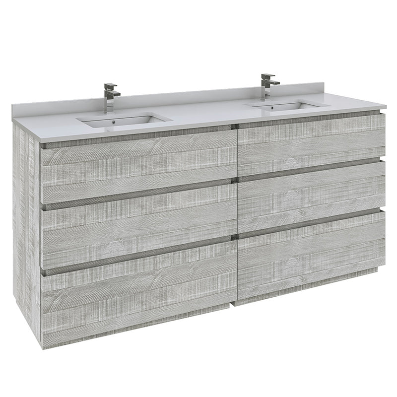 Fresca Formosa 72" Floor Standing Double Sink Modern Bathroom Cabinet w/ Top & Sinks in Ash FCB31-3636ASH-FC-CWH-U